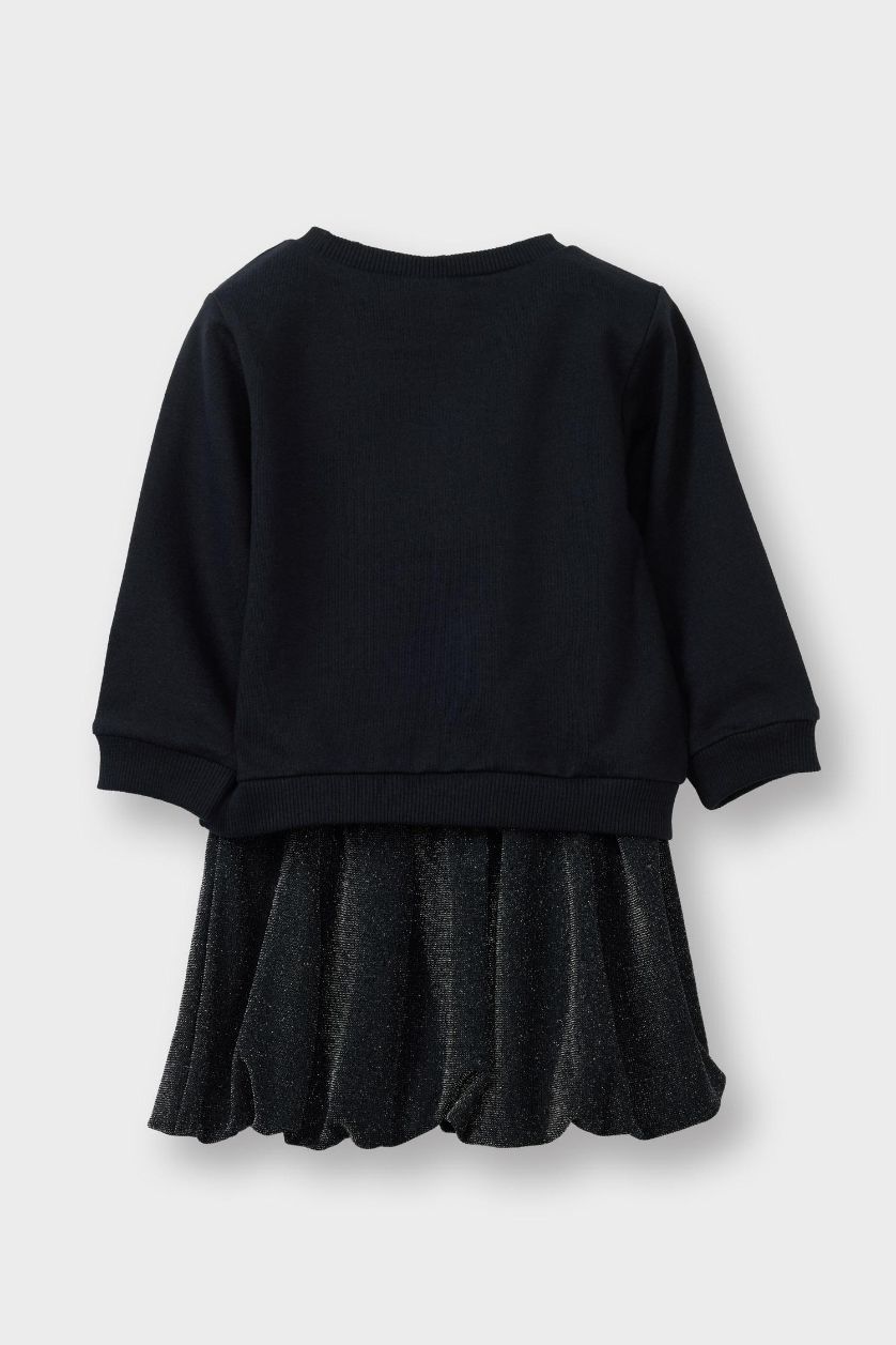 Kız Bebek Siyah Yılbaşı Temalı 2'li Takım Fiyonklu Sweatshirt Etek Kız Bebek