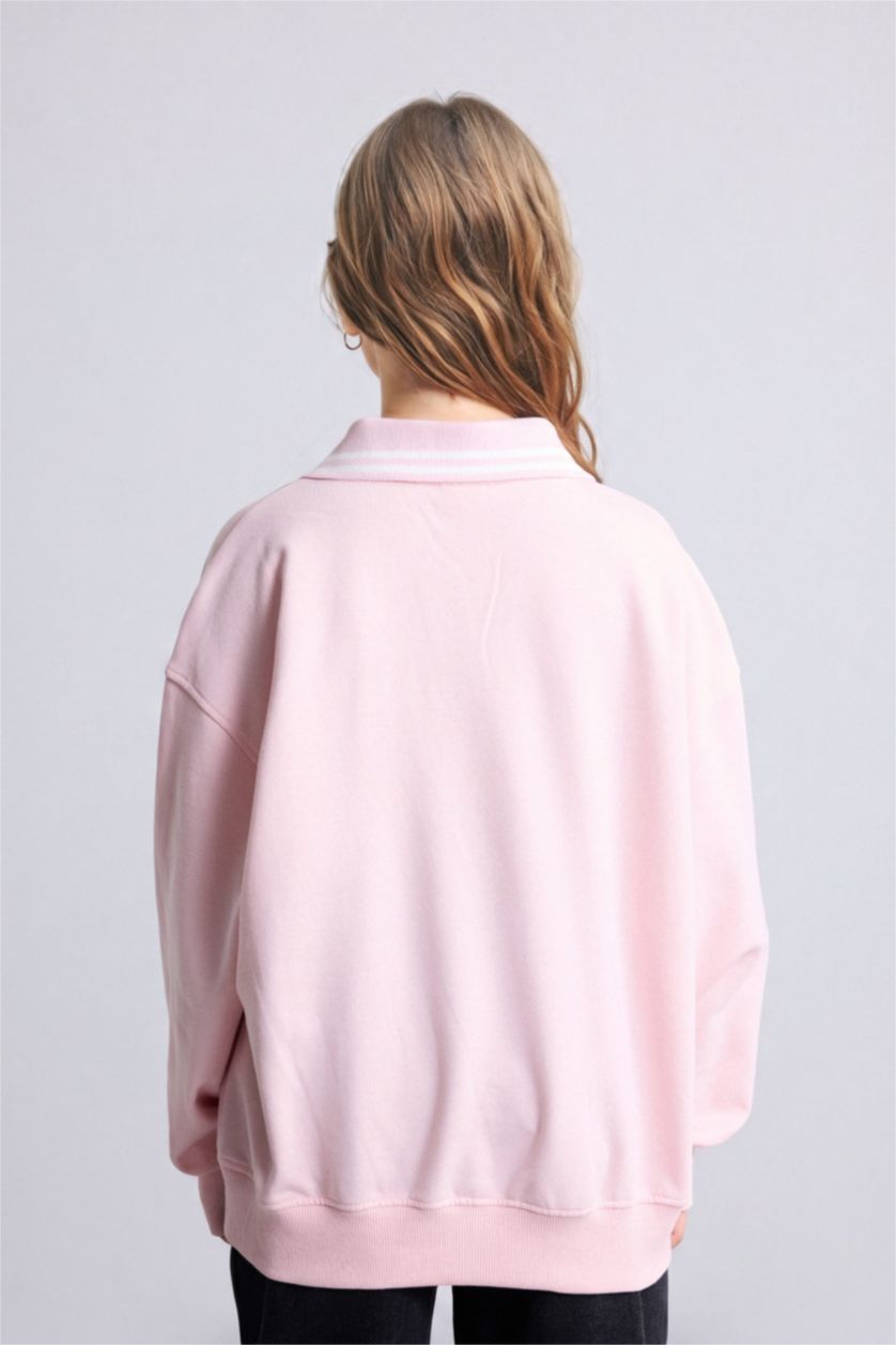 Kız Çocuk - Genç Kız Pembe Baskılı Sweatshirt Kız Çocuk