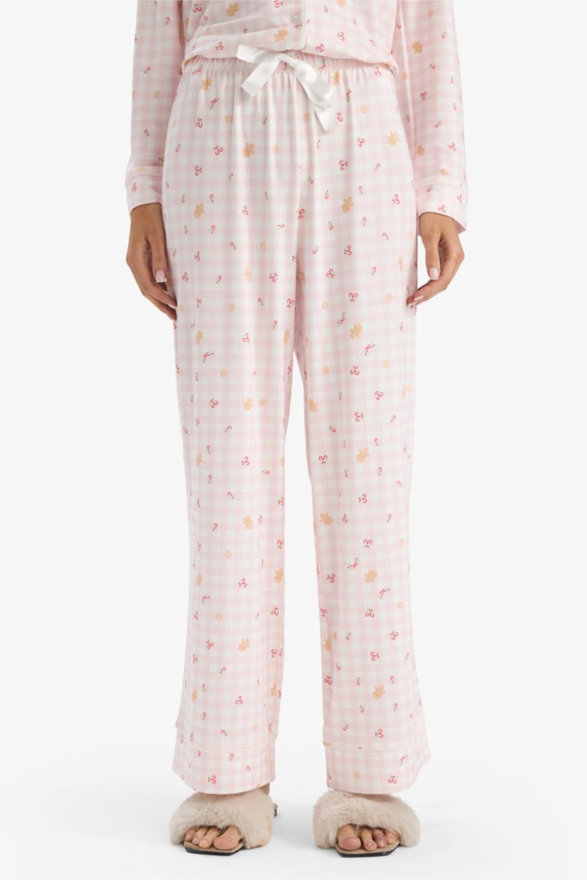Женщины Светло-розовый Пижамный комплект регулярного кроя с узором и длинным рукавом, длинные штаны