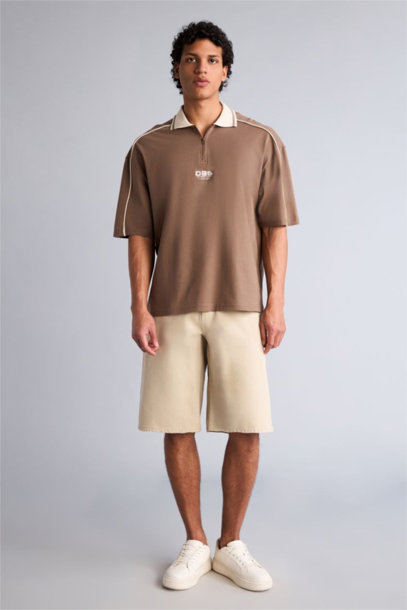 رجالي بني تيشيرت بولو قصة فضفاضة