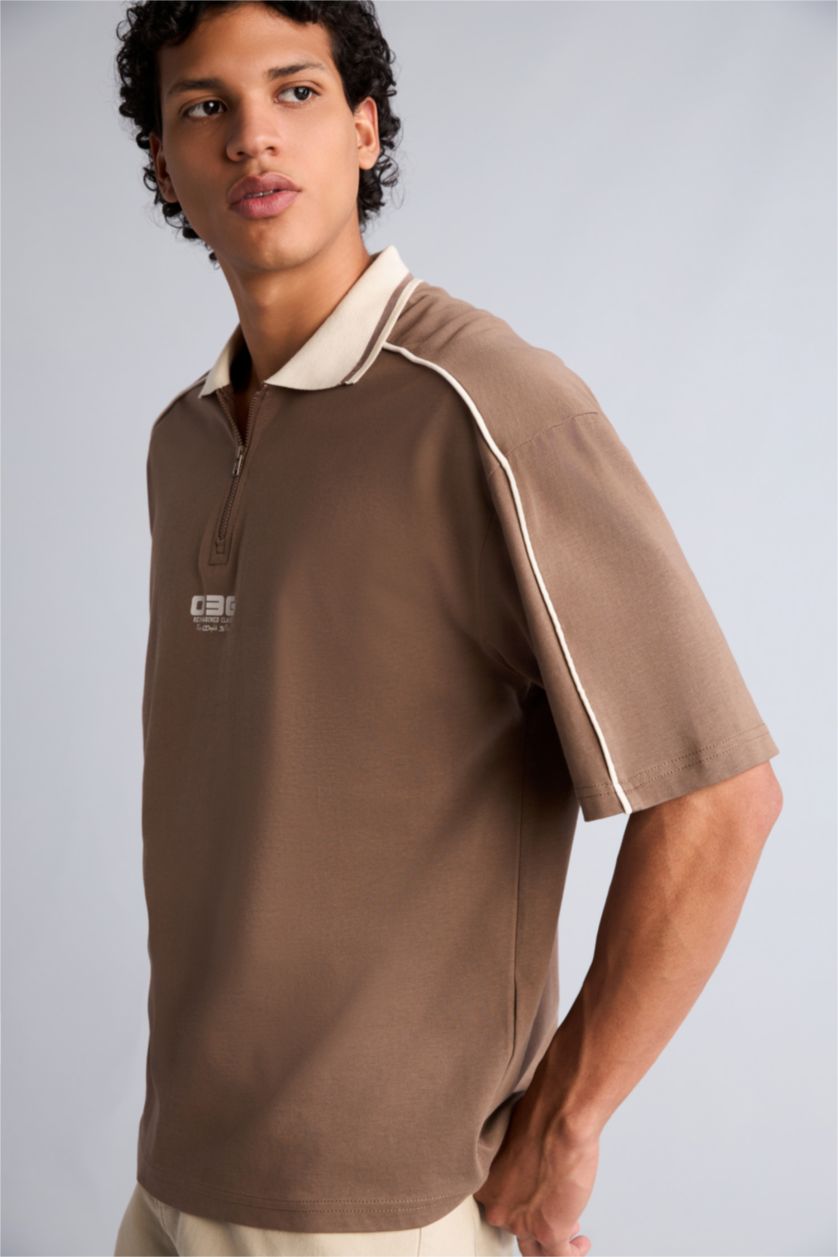 رجالي بني تيشيرت بولو قصة فضفاضة