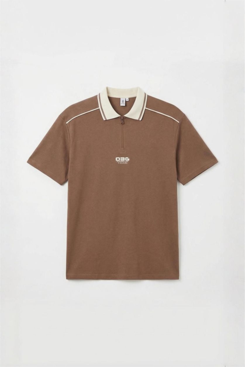 Erkek Kahve Loose Fıt Polo Tişört