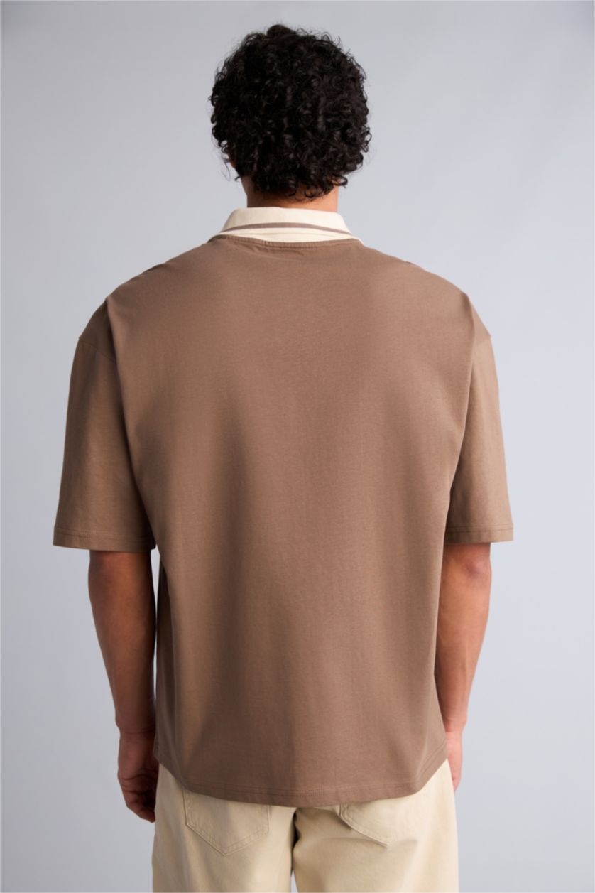 رجالي بني تيشيرت بولو قصة فضفاضة