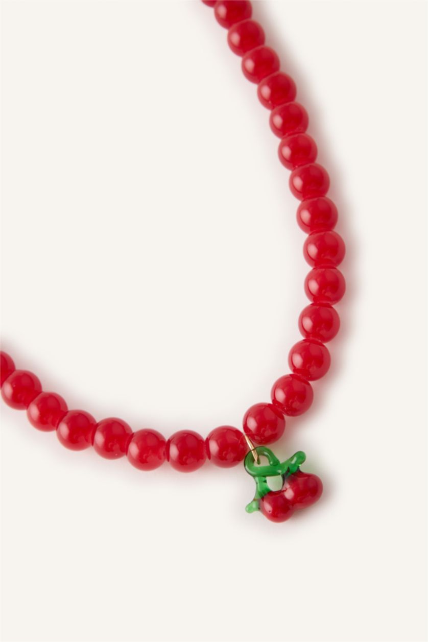 Kadın Kırmızı Kadın Kiraz Desenli Kolye