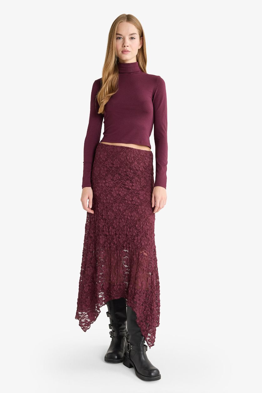 Kadın Bordo Fıtted Modal Uzun Kollu Tişört