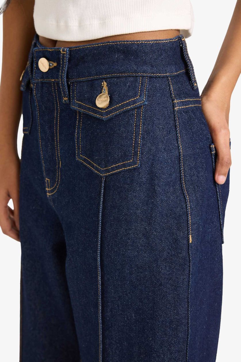 WOMAN Blue Black Short Wide Leg Crop Fit Denim Trousers