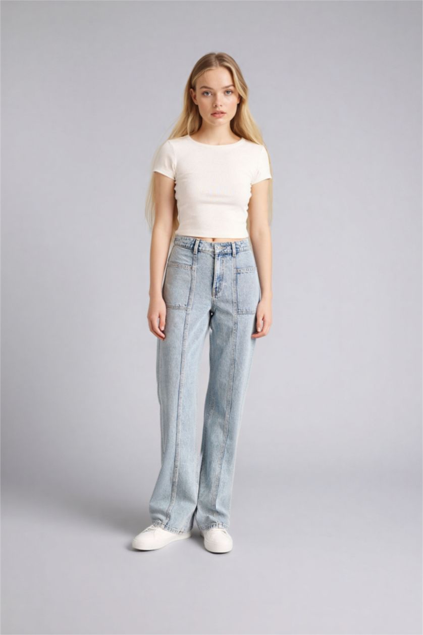 WOMAN Light Indigo Regular Hem Denim Trousers