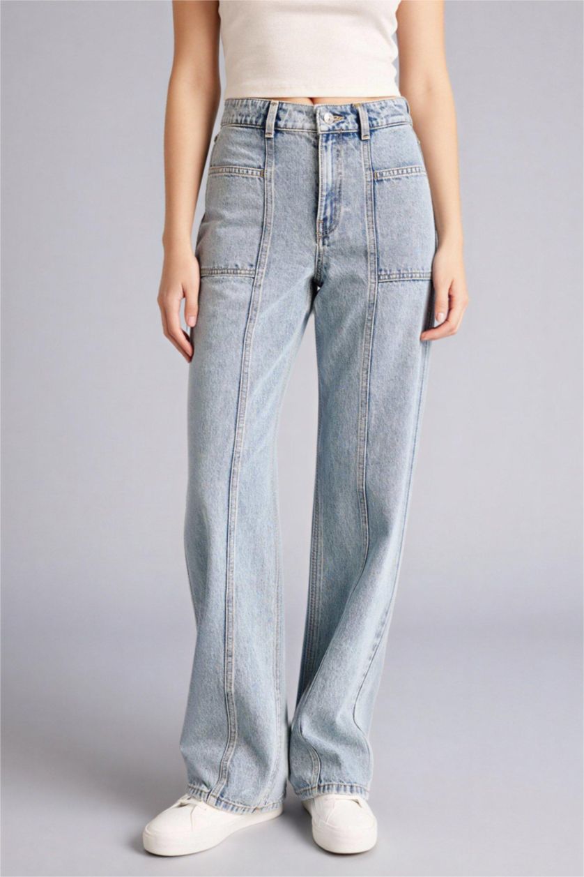 WOMAN Light Indigo Regular Hem Denim Trousers