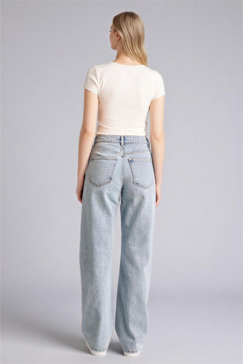WOMAN Light Indigo Regular Hem Denim Trousers
