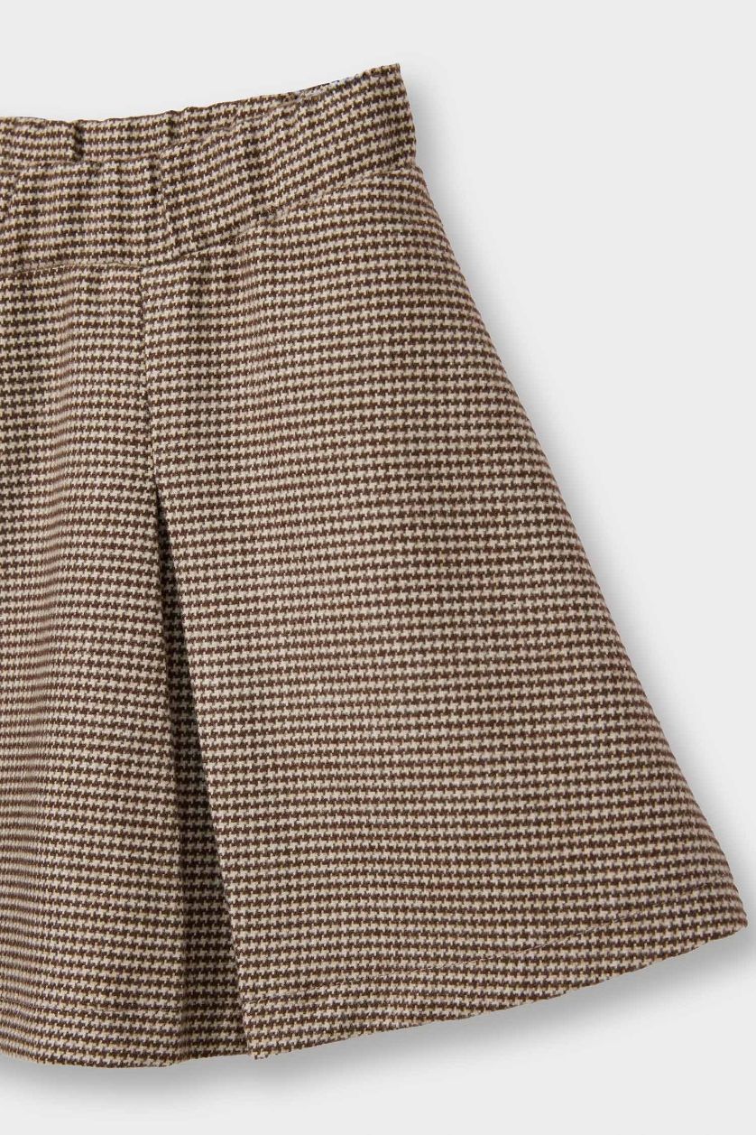 Kız Bebek Ekru 2'li Takım Büyük Yaka Sweatshirt Etek Kız Bebek