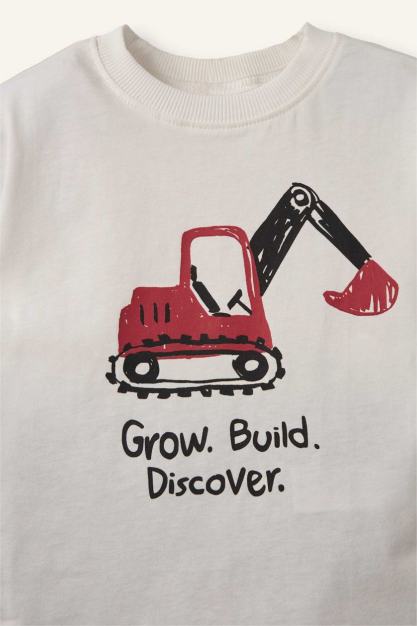 Erkek Bebek Gri Araç Baskılı Tişört Şort 2'li Takım Erkek Bebek