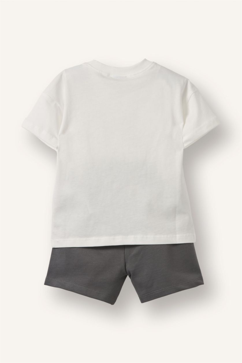 Erkek Bebek Gri Araç Baskılı Tişört Şort 2'li Takım Erkek Bebek