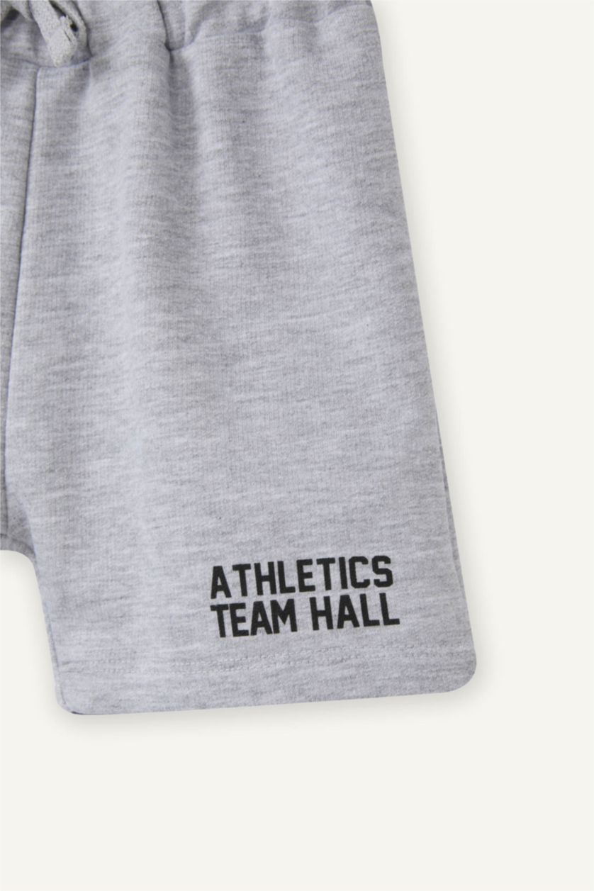 Erkek Bebek Optik Gri Melanj Beli Lastikli Baskılı Şort Erkek Bebek