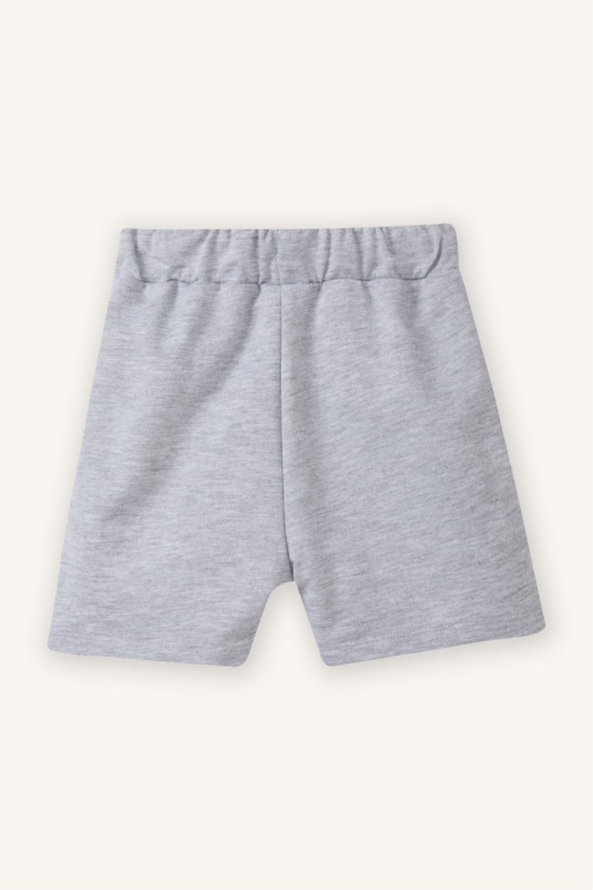 Erkek Bebek Optik Gri Melanj Beli Lastikli Baskılı Şort Erkek Bebek