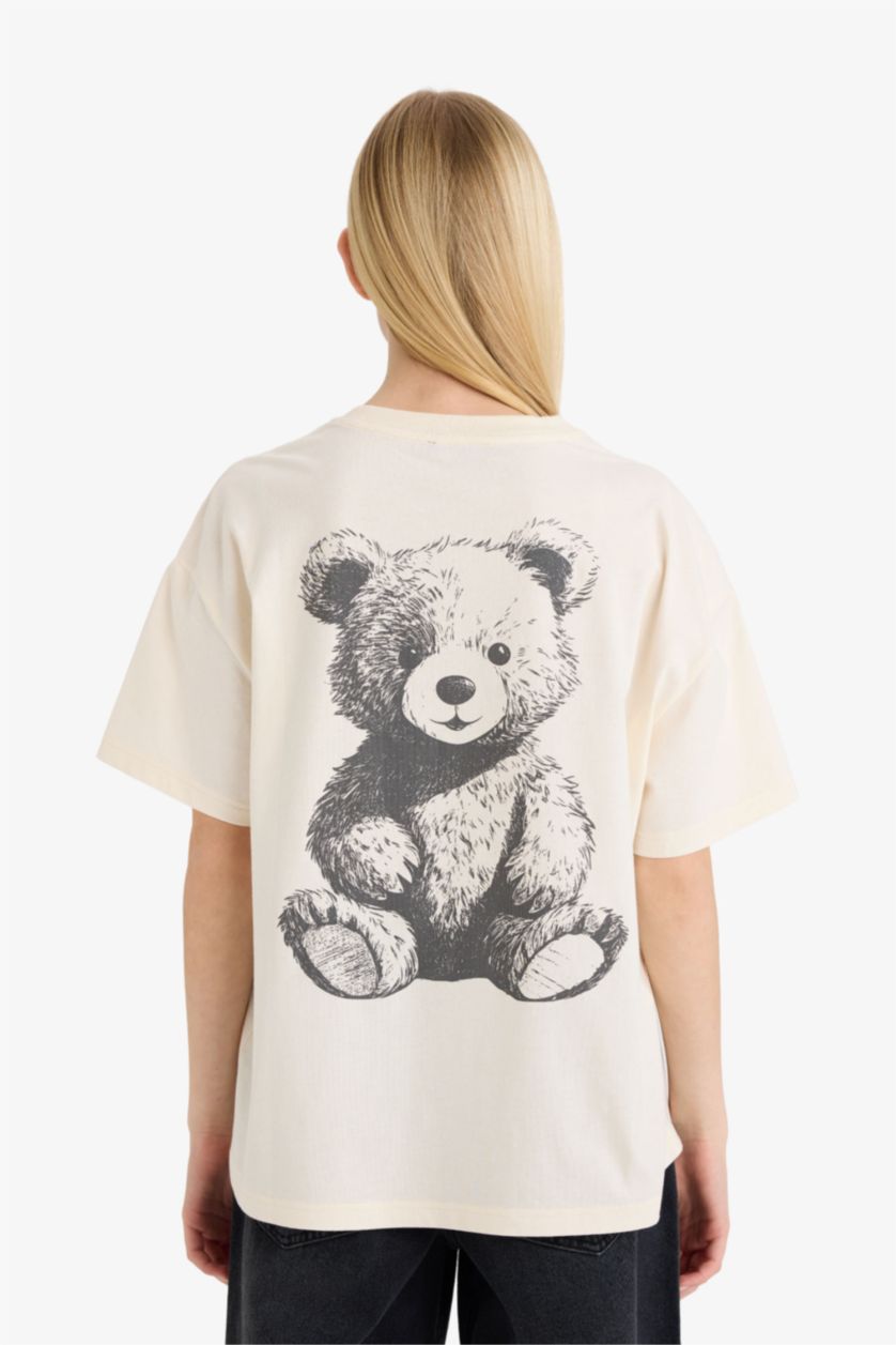 Женщины Бежевый Футболка оверсайз с принтом и коротким рукавом