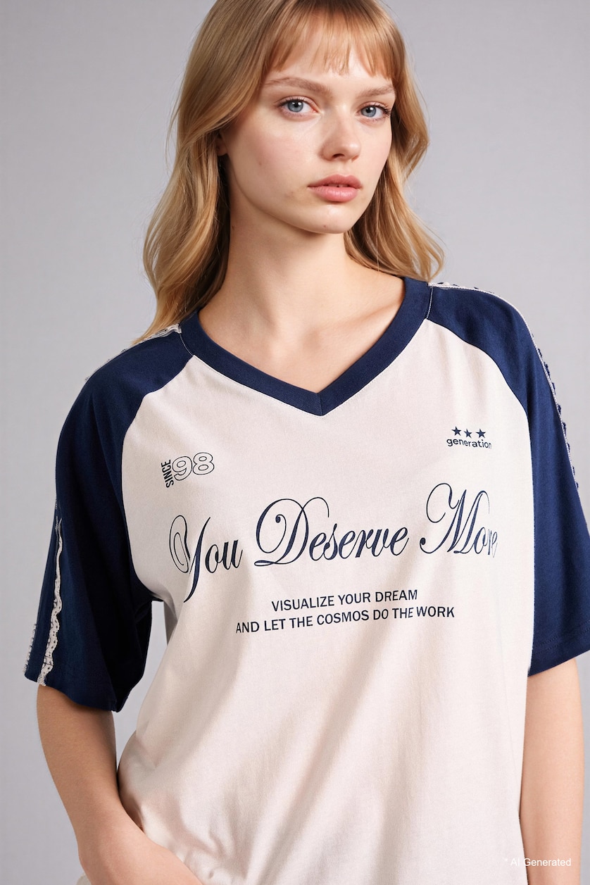 Женщины Кремовый Футболка с принтом Oversize и коротким рукавом