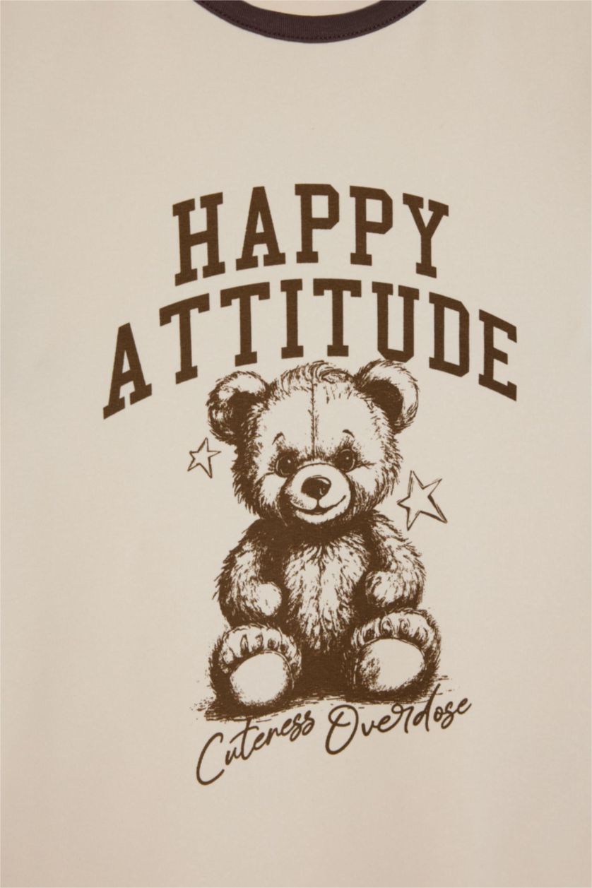 Женщины Светлая слоновая кость Футболка Fitted в рубчик с принтом и коротким рукавом