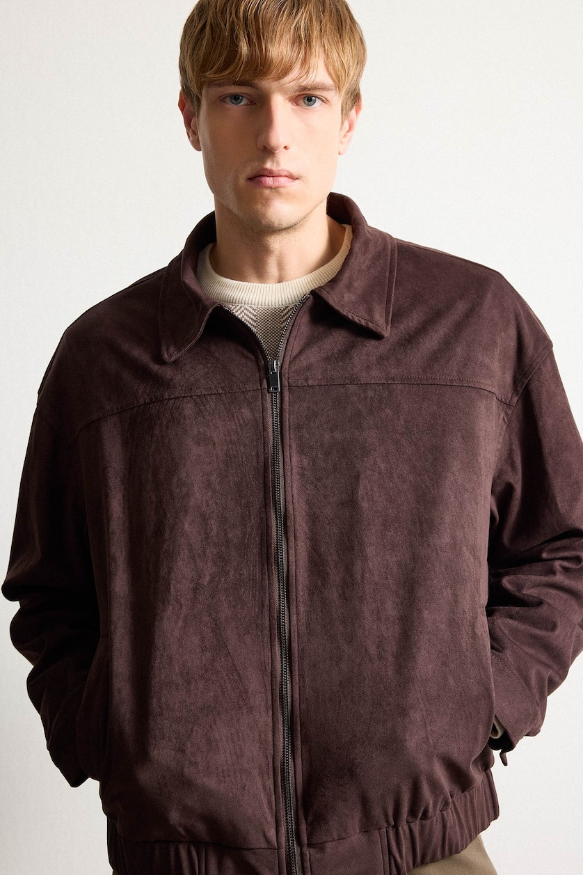 Men Brown Pockets Zip-Up Jacket