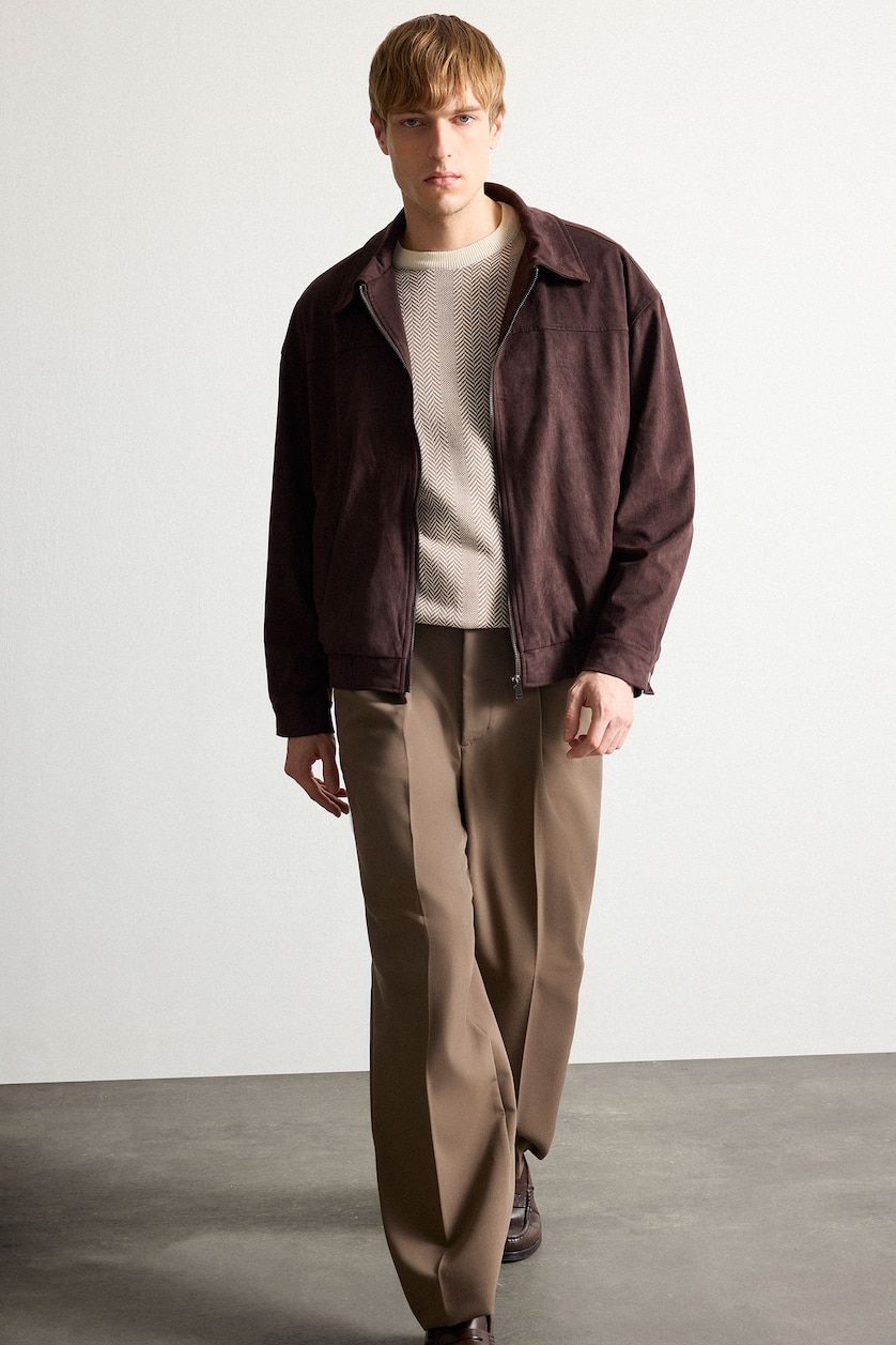 Erkek Kahve Overshirt Fit Suni Süet Ceket