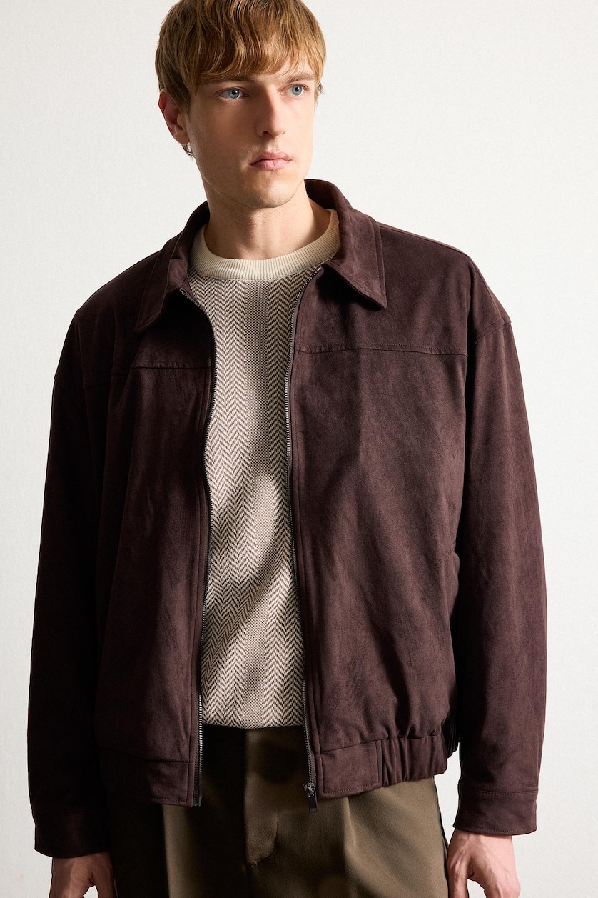 Men Brown Pockets Zip-Up Jacket