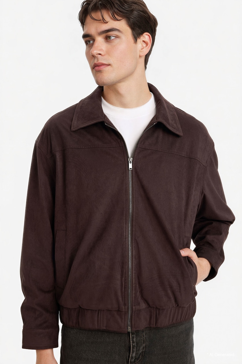 Erkek Kahve Overshirt Fit Suni Süet Ceket