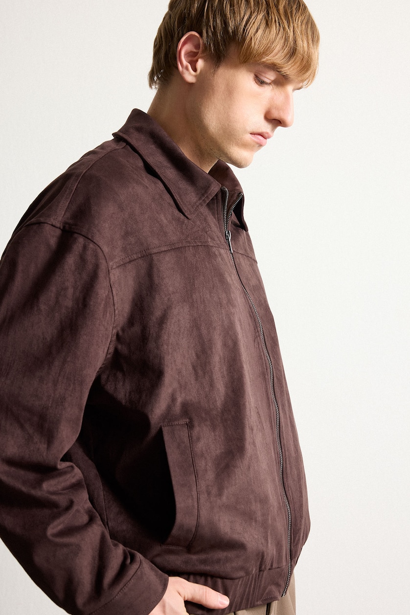 Men Brown Pockets Zip-Up Jacket