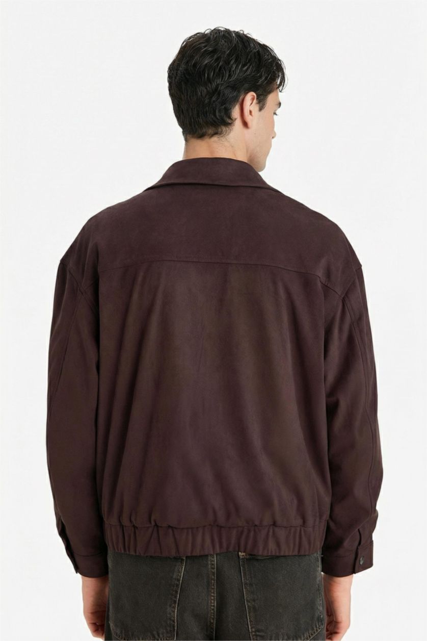 Erkek Kahve Overshırt Fıt Gömlek Yaka Mont