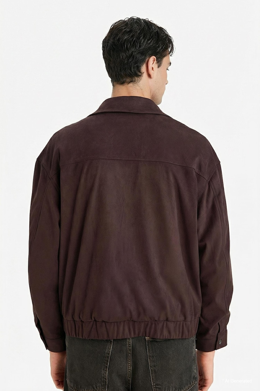 Erkek Kahve Overshirt Fit Suni Süet Ceket