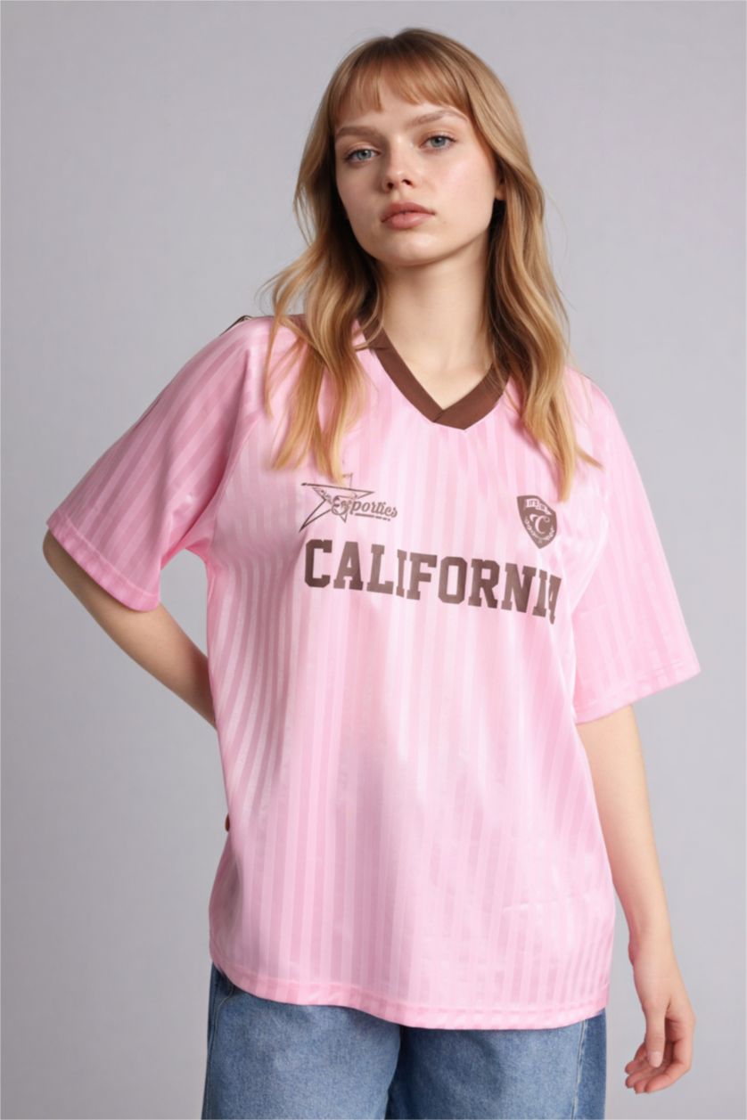Женщины Светло-розовый Футболка оверсайз с принтом и коротким рукавом