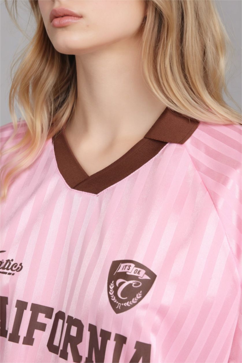 Женщины Светло-розовый Футболка оверсайз с принтом и коротким рукавом