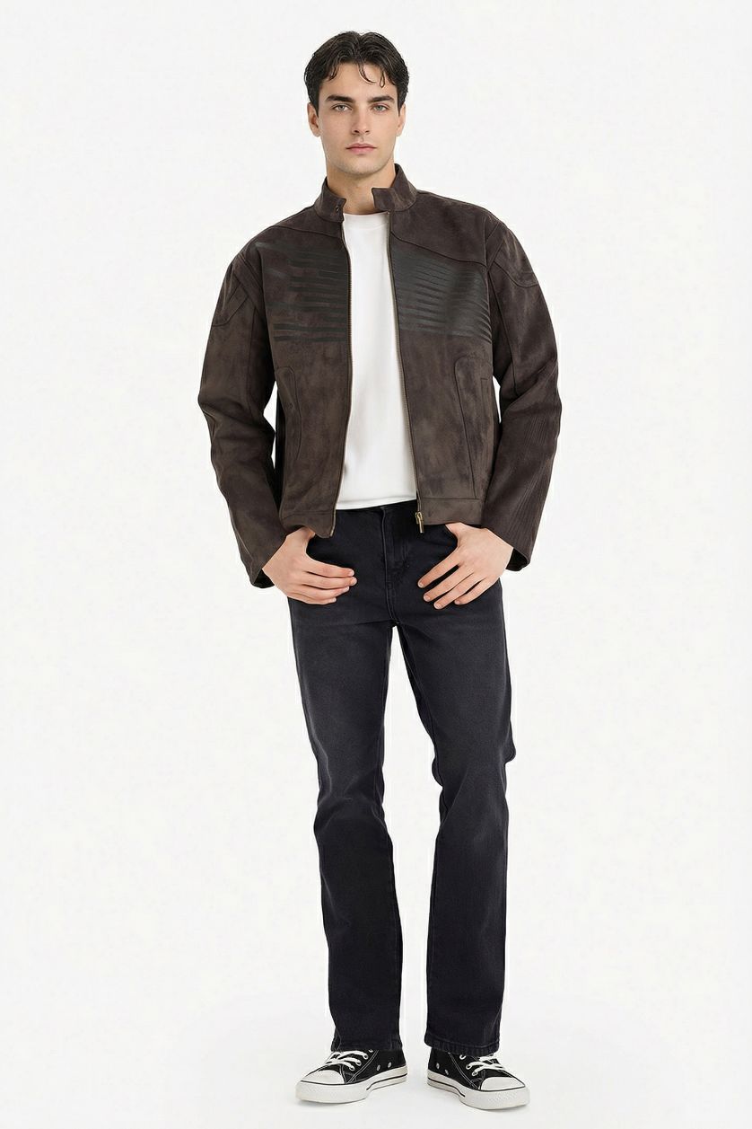 MAN Anthracite Boxy Fit Faux Leather Jacket