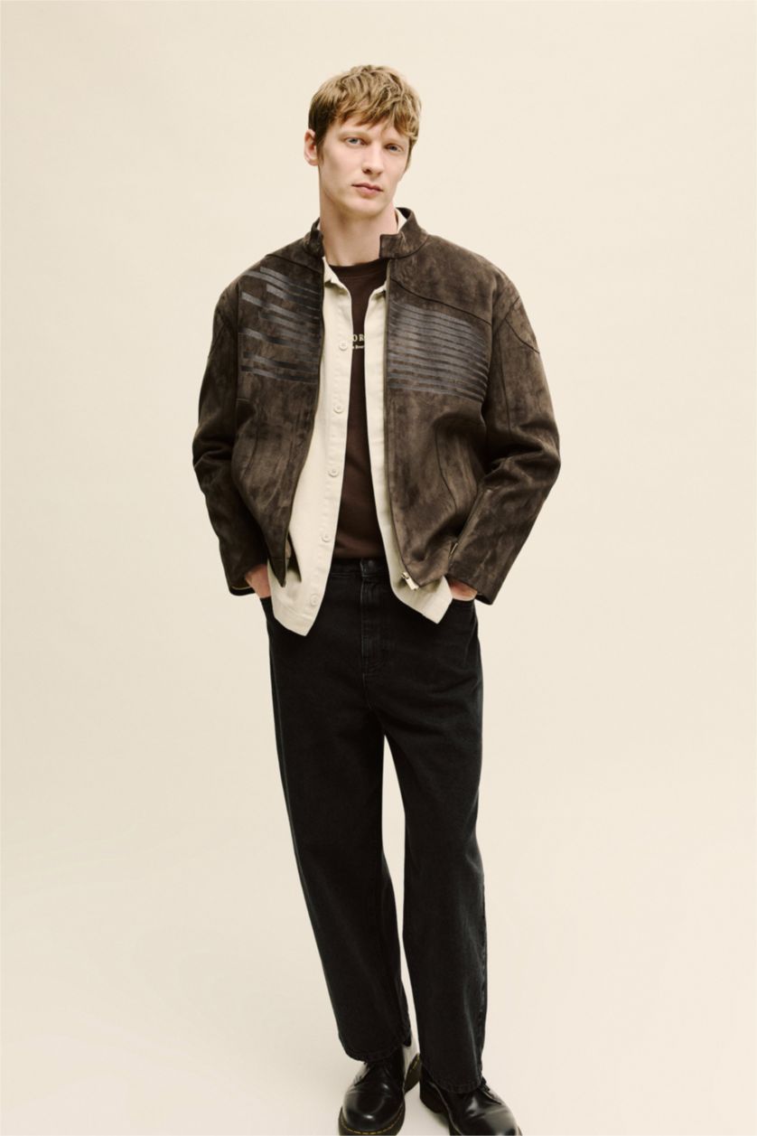 MAN Anthracite Boxy Fit Faux Leather Jacket