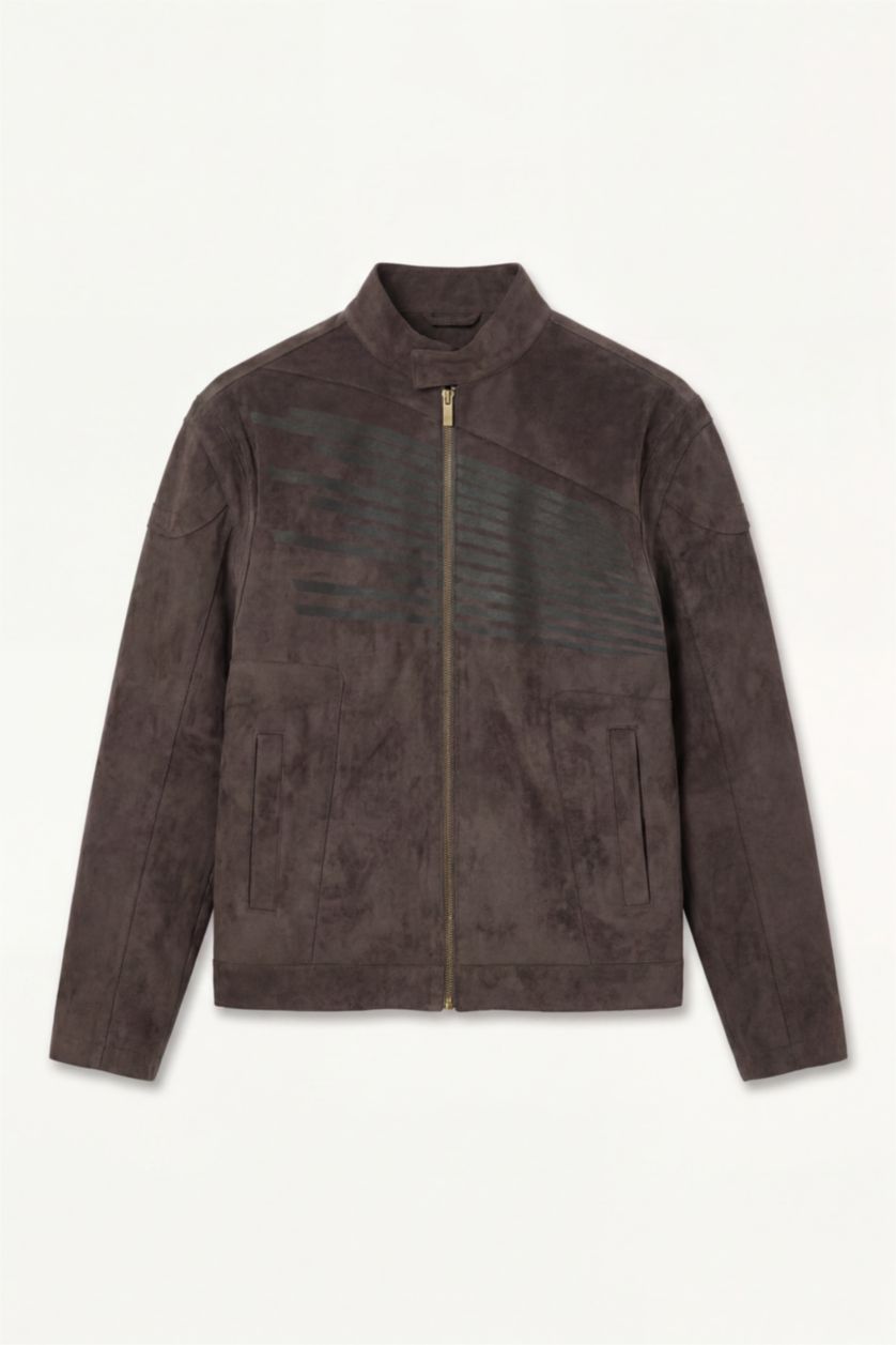 Men Anthracite Boxy Fit Faux Leather Jacket