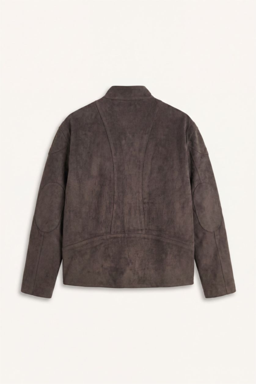 Men Anthracite Boxy Fit Faux Leather Jacket