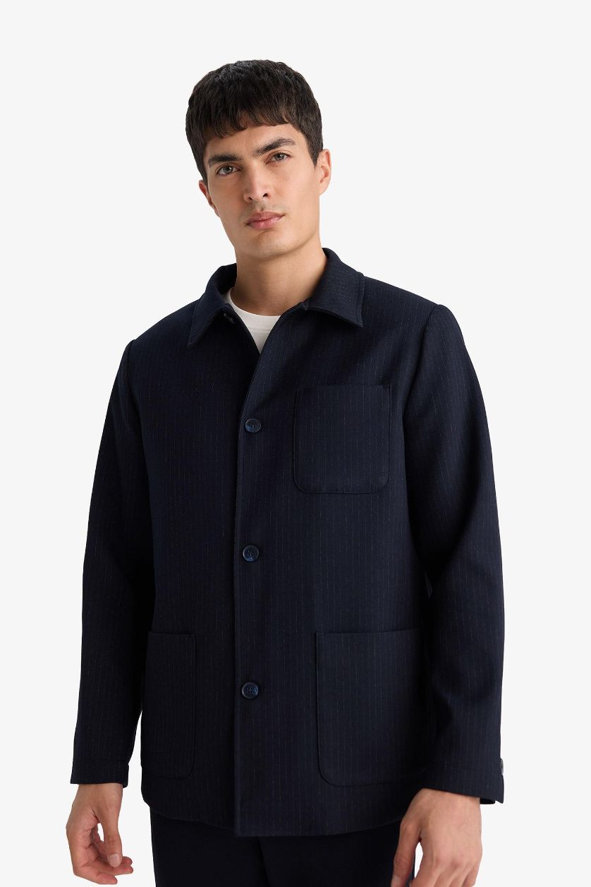 Erkek Lacivert Relax Fıt Pamuk Astarlı Twill Blazer Ceket