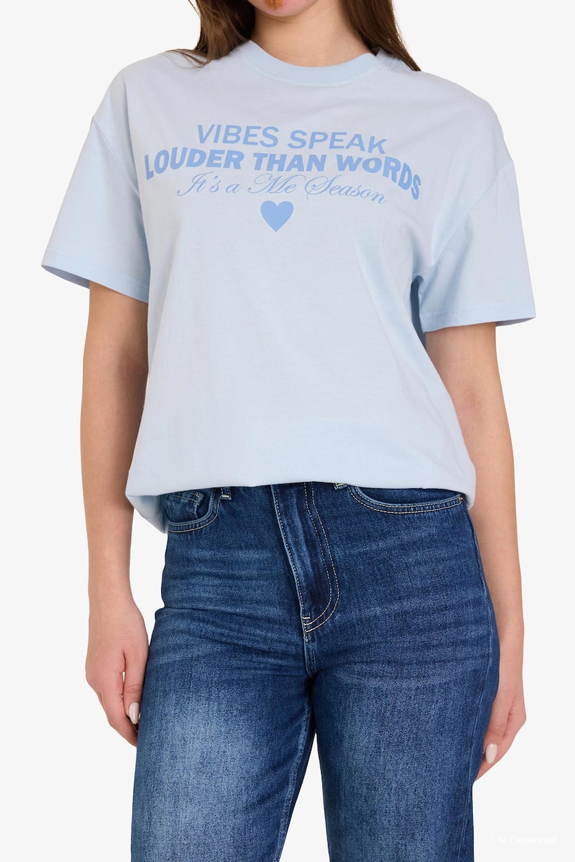 Women Light Blue Oversize Printed T-shirt