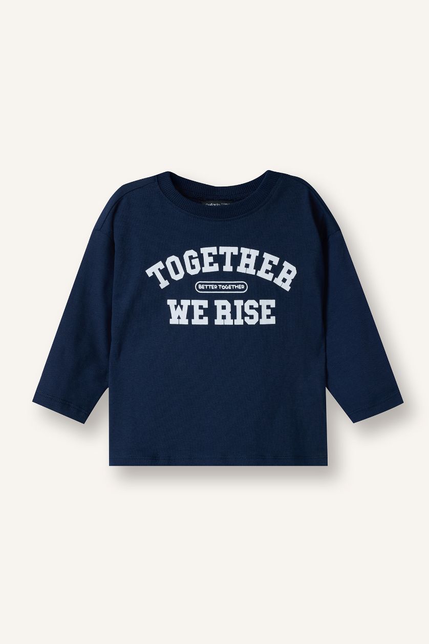 Erkek Bebek Açık Gri Oversize Baskılı 2'li Uzun Kollu Tişört Erkek Bebek