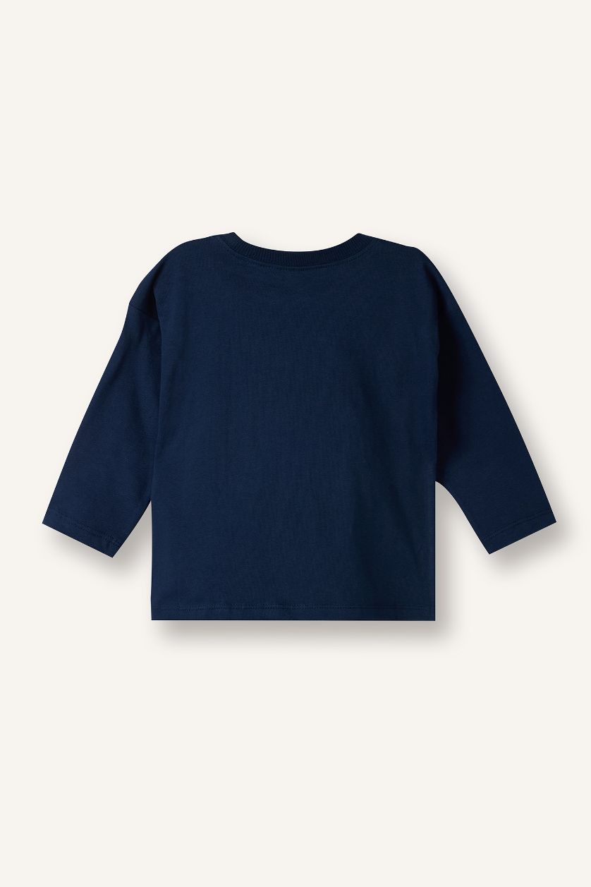 Erkek Bebek Açık Gri Oversize Baskılı 2'li Uzun Kollu Tişört Erkek Bebek