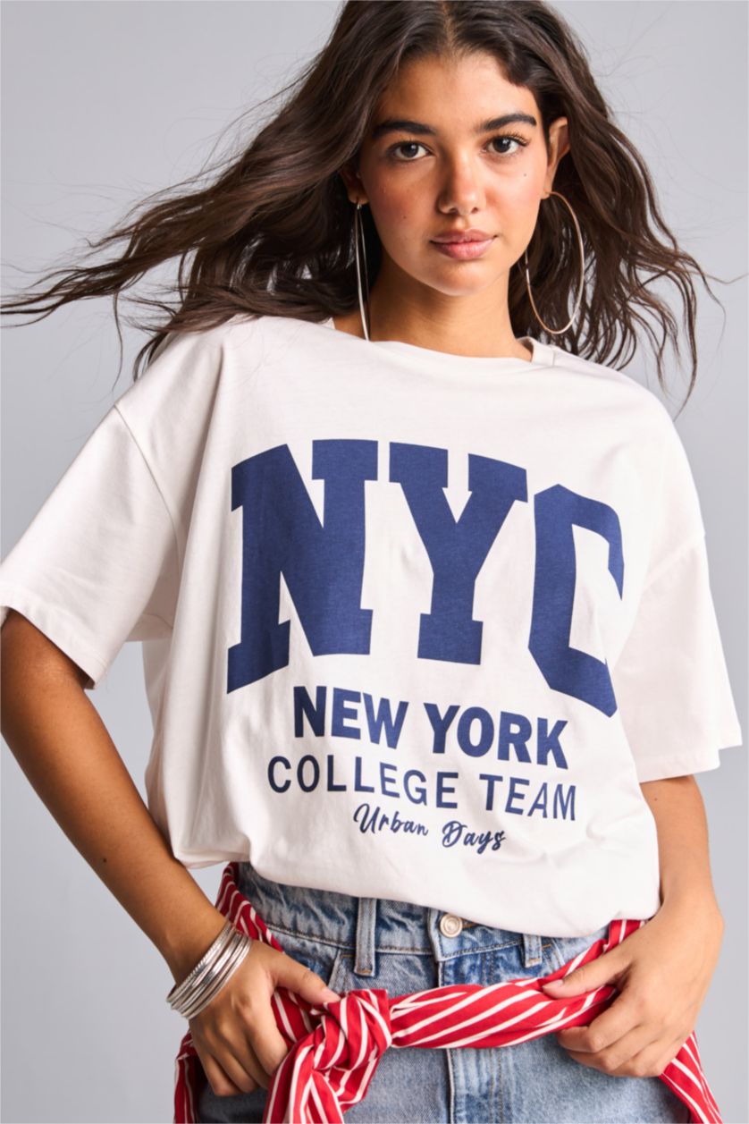 Women White Oversize Fit Short Sleeve T-Shirt