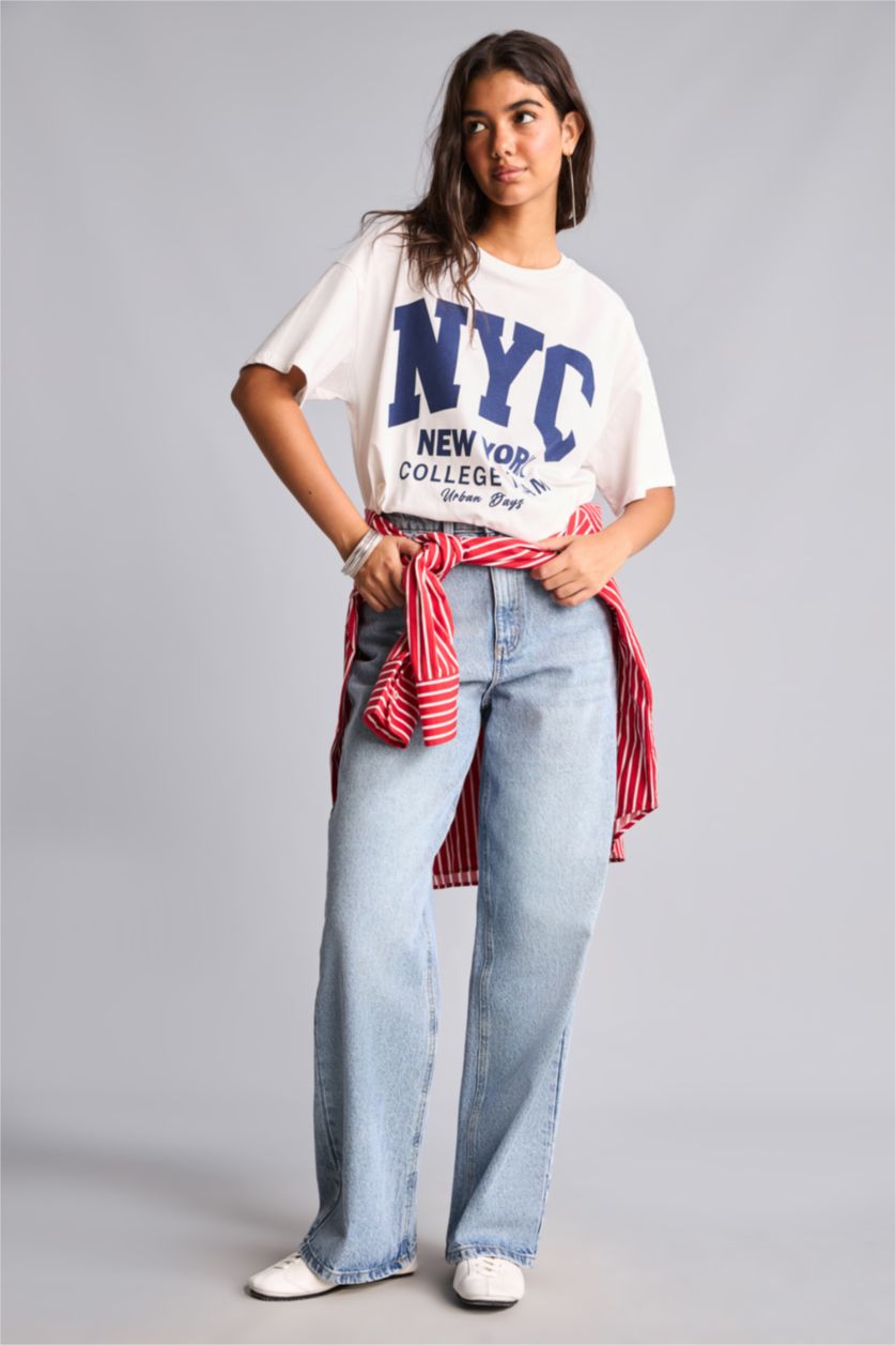 Women White Oversize Fit Short Sleeve T-Shirt