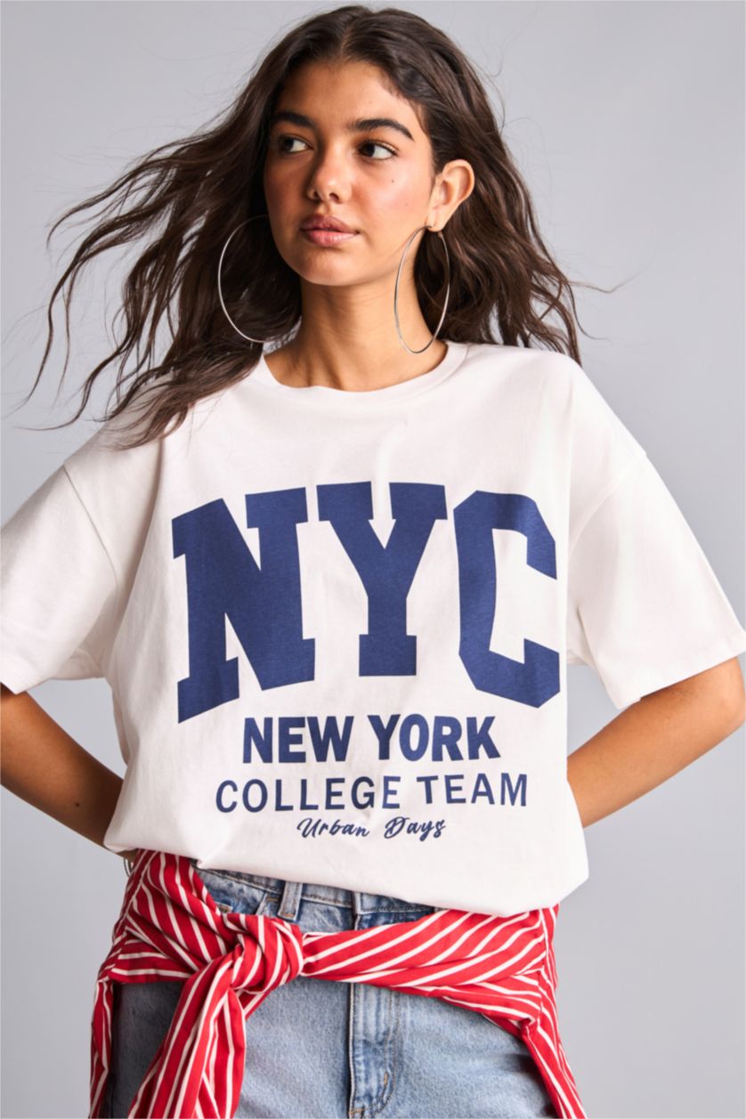Women White Oversize Fit Short Sleeve T-Shirt