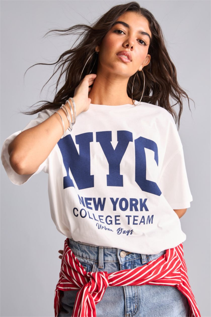 Women White Oversize Fit Short Sleeve T-Shirt