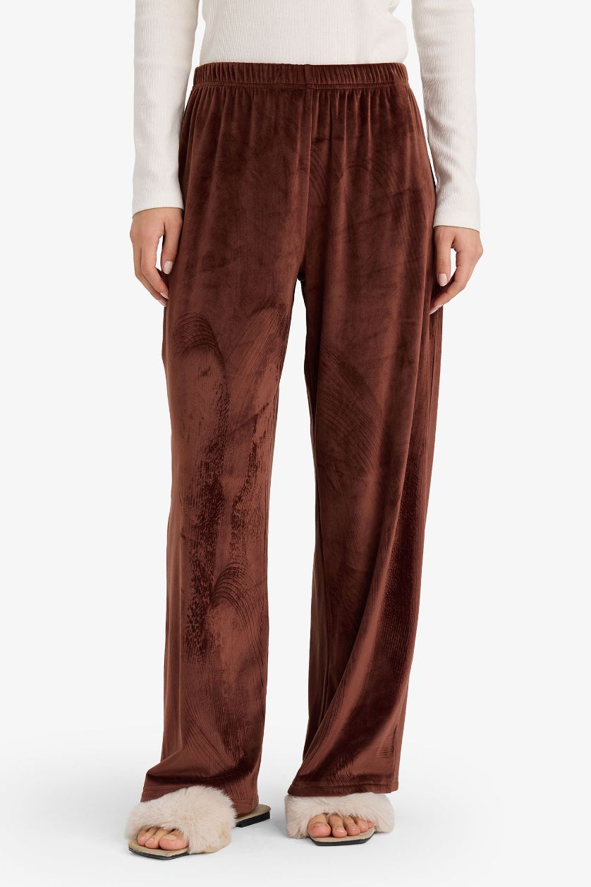 Kadın Kahve Regular Fit Velur Pijama Altı