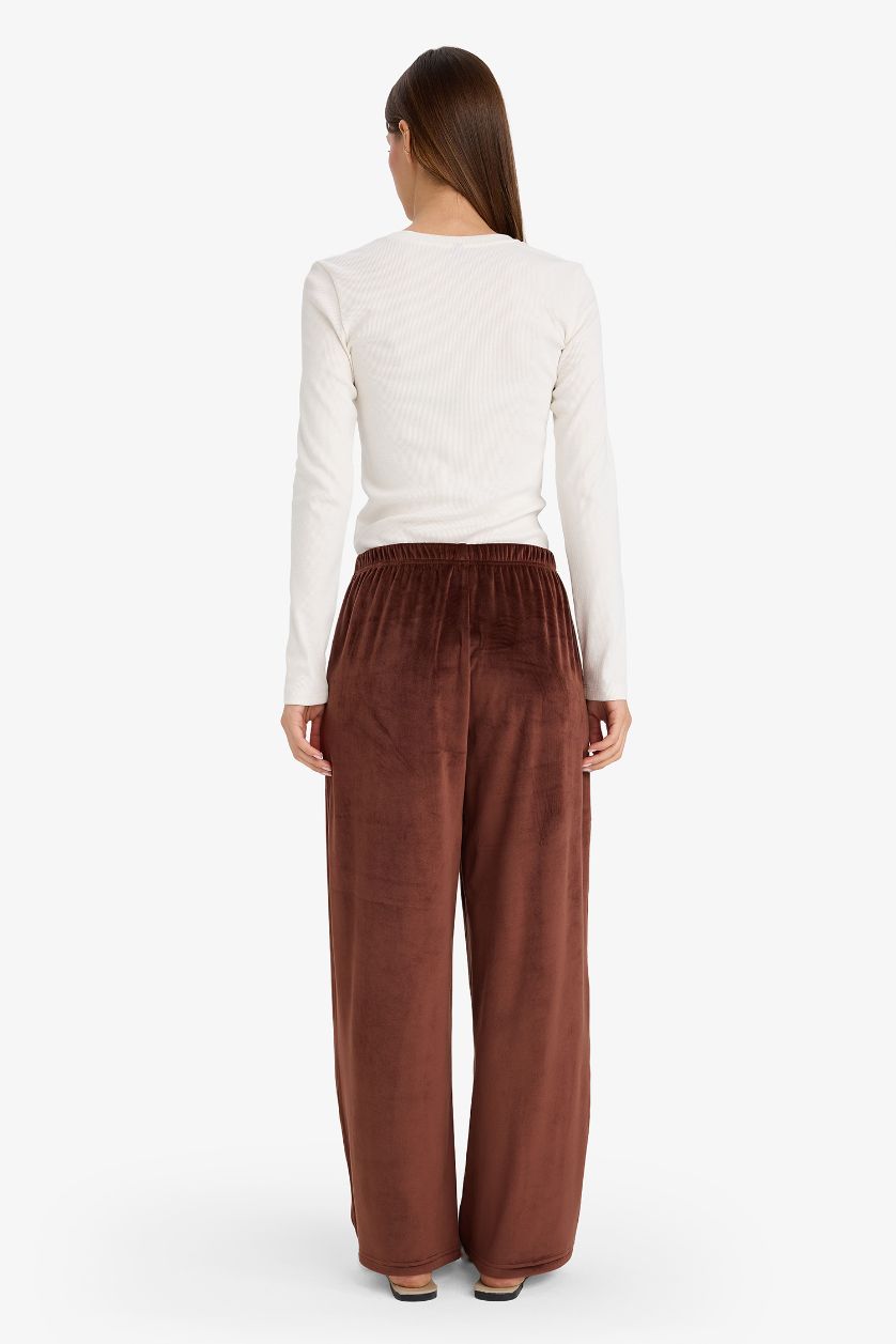 Kadın Kahve Regular Fit Velur Pijama Altı