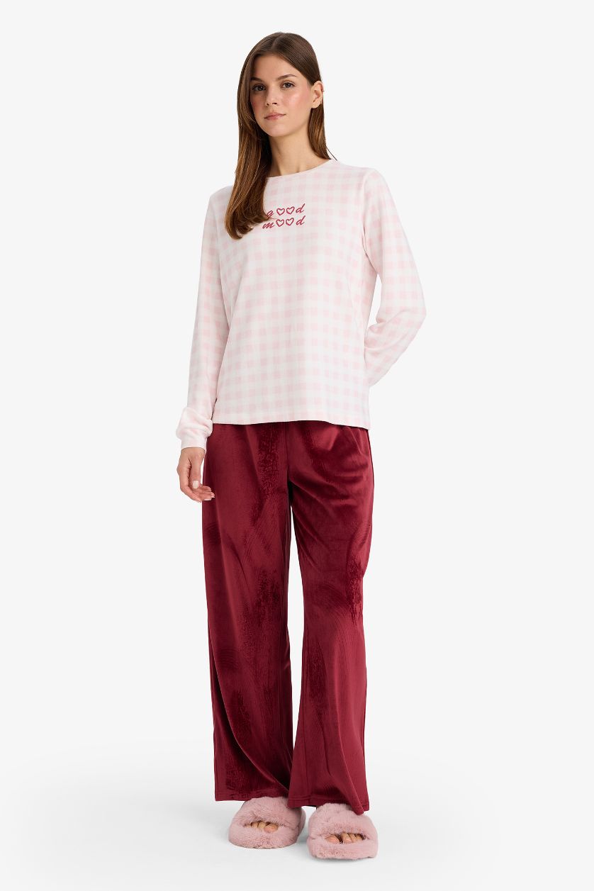 Woman Bordeaux Regular Fit Velour Pajama Pants