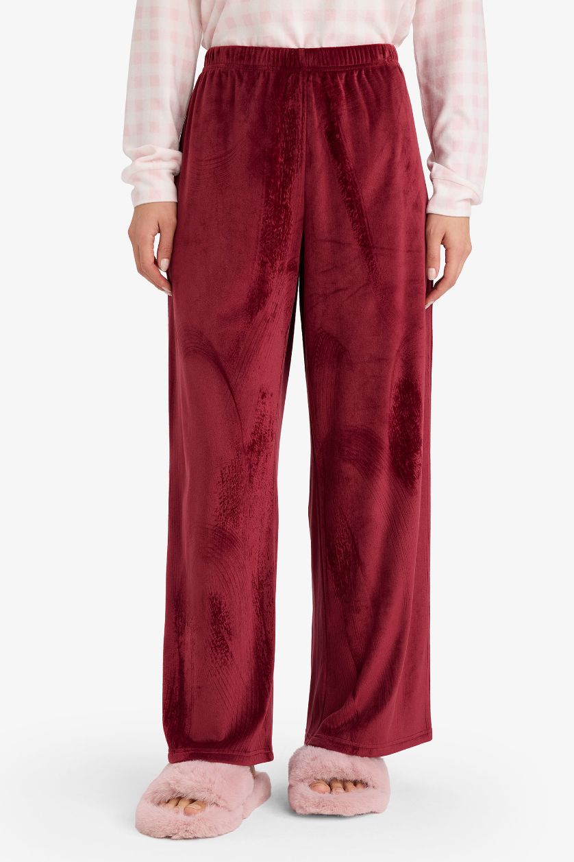 Woman Bordeaux Regular Fit Velour Pajama Pants