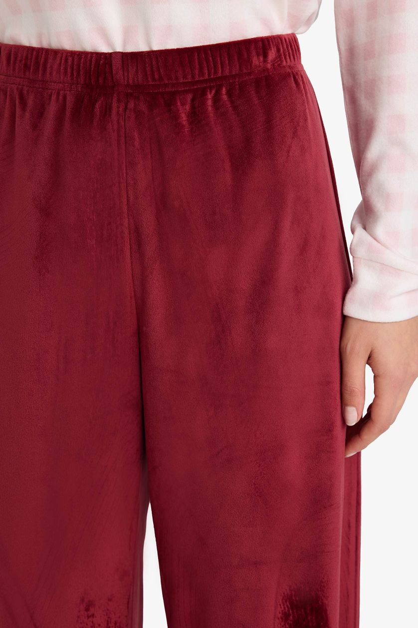 Woman Bordeaux Regular Fit Velour Pajama Pants