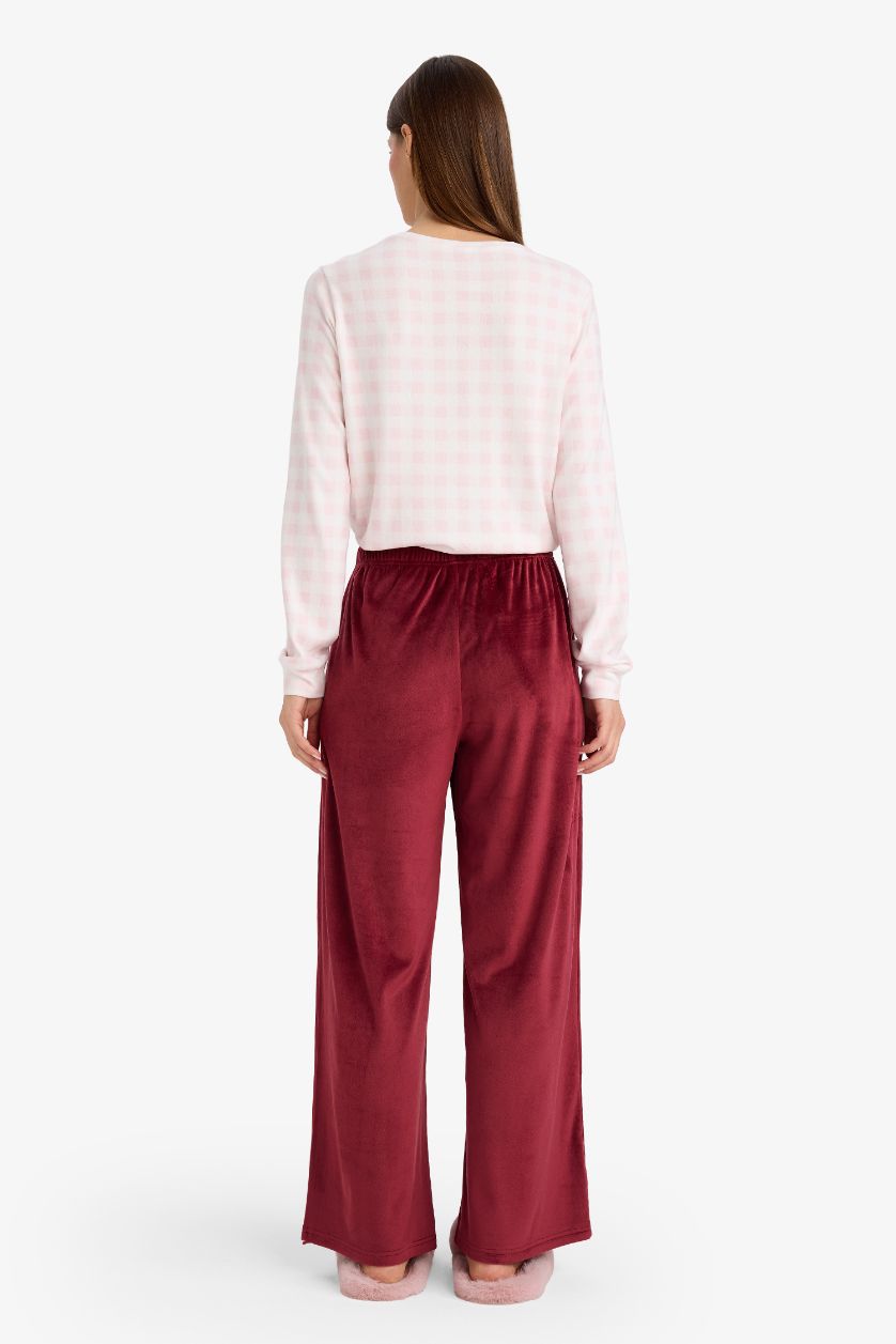 Woman Bordeaux Regular Fit Velour Pajama Pants