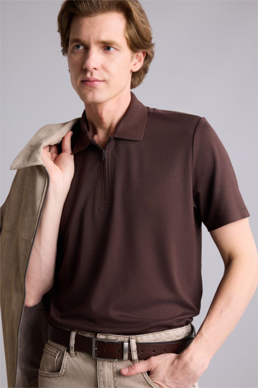 Erkek Kahve Regular Fıt Polo Tişört