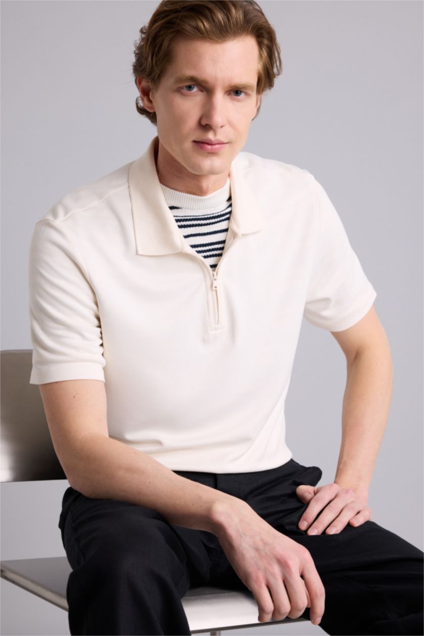 Erkek Ekru Regular Fıt Polo Tişört